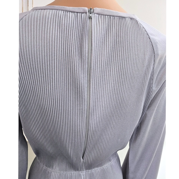 70's Vintage The Collection Silver Accordion Bodice Peplum A-Line Midi Dress - Picture 4 of 8